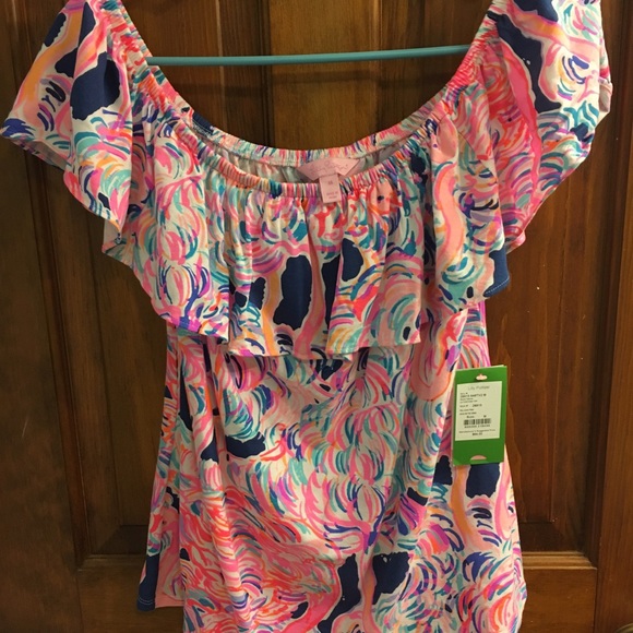 VEUC Lilly Pulitzer La Fortuna Off shoulder top size M - Picture 3 of 5
